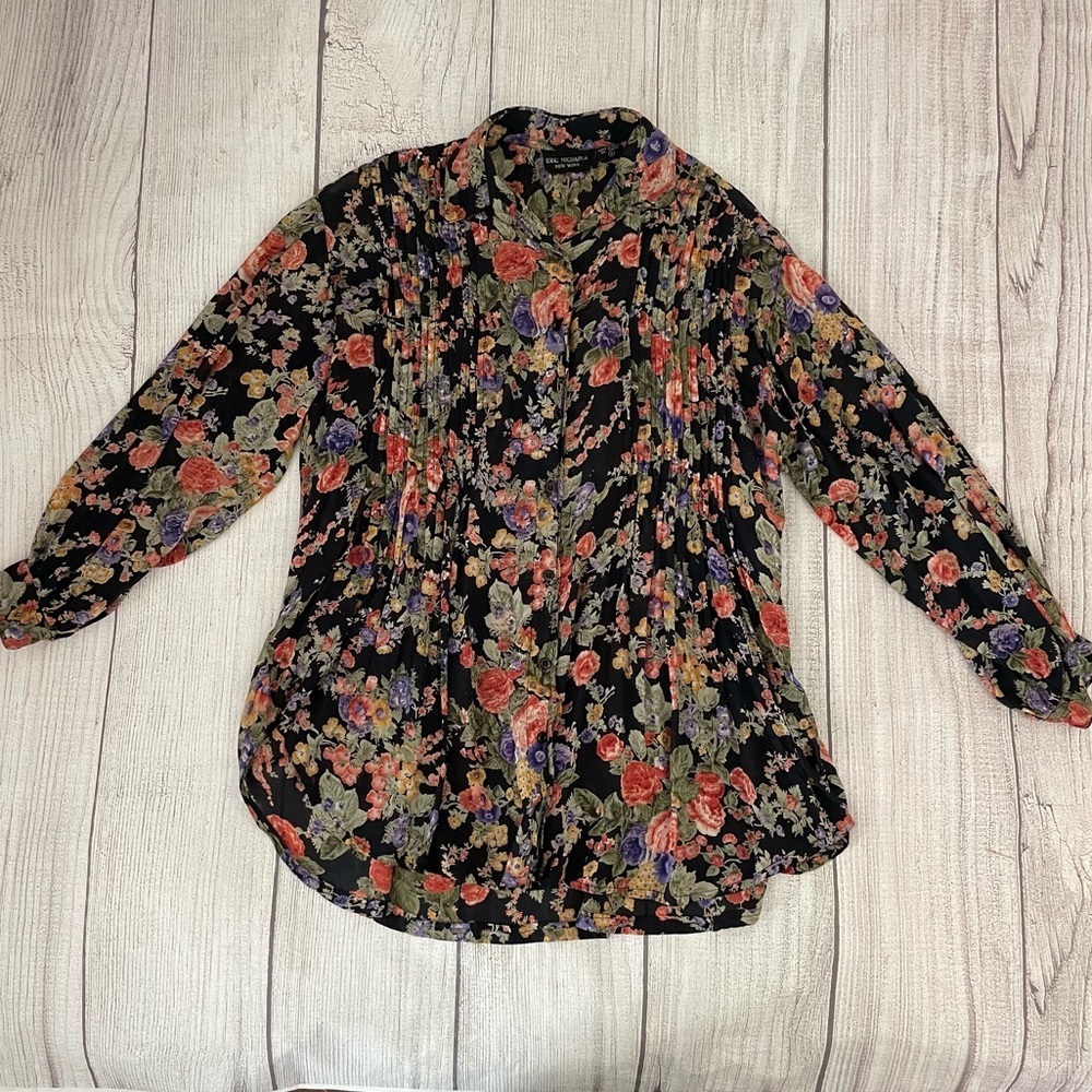 ERIC MICHAELS New York Women’s Multicolor Floral Button Up Blouse Size Small